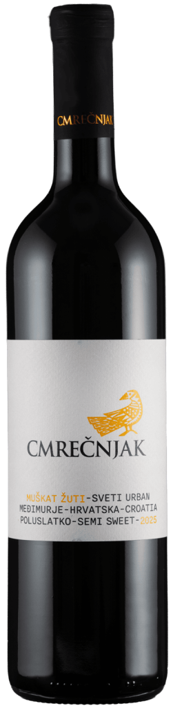 Vino Cmrečnjak muškat žuti u bočici za degustaciju.