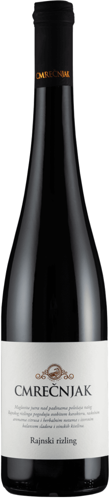 Bočica vina Cmrečnjak Rajnski rizling za vinske entuzijaste.