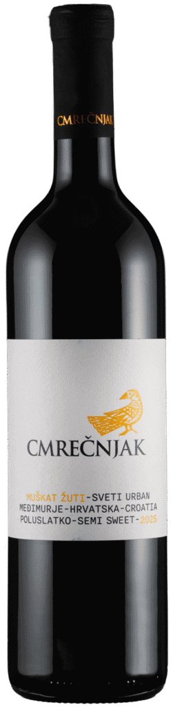 Vino Cmrečnjak muškat žuti u bočici za degustaciju.