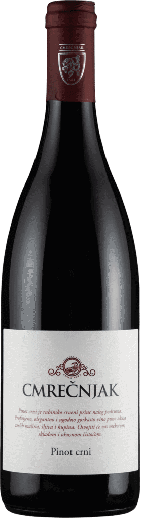 Crno vino Cmrečnjak Pinot crni u elegantnoj boci.