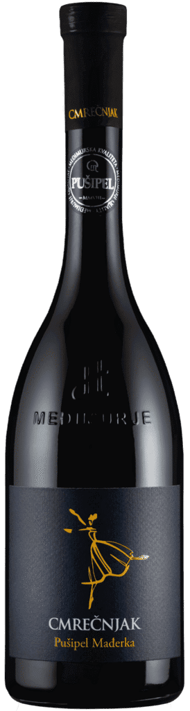 Bočica vina Cmrečnjak Pusipel Mađerka s elegantnim dizajnom.
