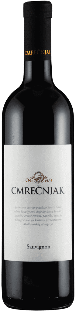 Boca vina Cmrečnjak Sauvignon s minimalističkom etiketom.