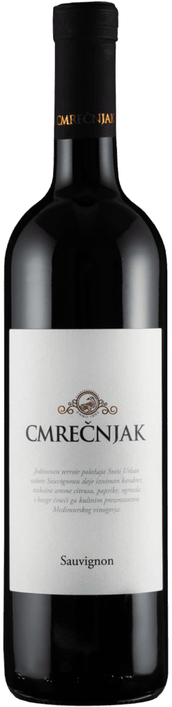 Boca vina Cmrečnjak Sauvignon s minimalističkom etiketom.